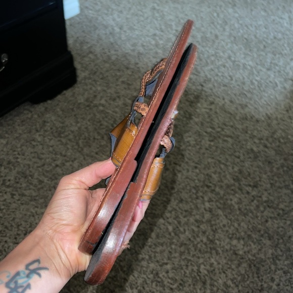 Brown Leather Sandals with Black Accents - Picture 4 of 6